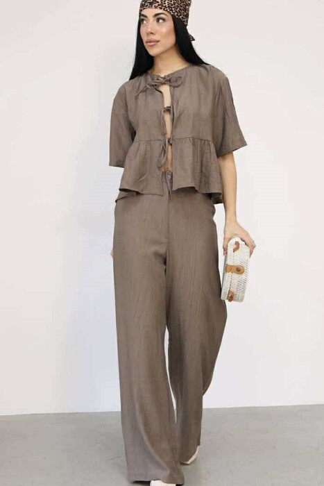 LACINGS SHIRT+TROUSERS ONE COLOR WOMEN SET BROWN/KAFE 