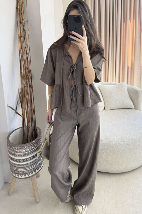 LACINGS SHIRT+TROUSERS ONE COLOR WOMEN SET BROWN/KAFE 