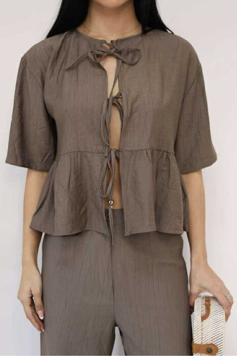 LACINGS SHIRT+TROUSERS ONE COLOR WOMEN SET BROWN/KAFE - 2