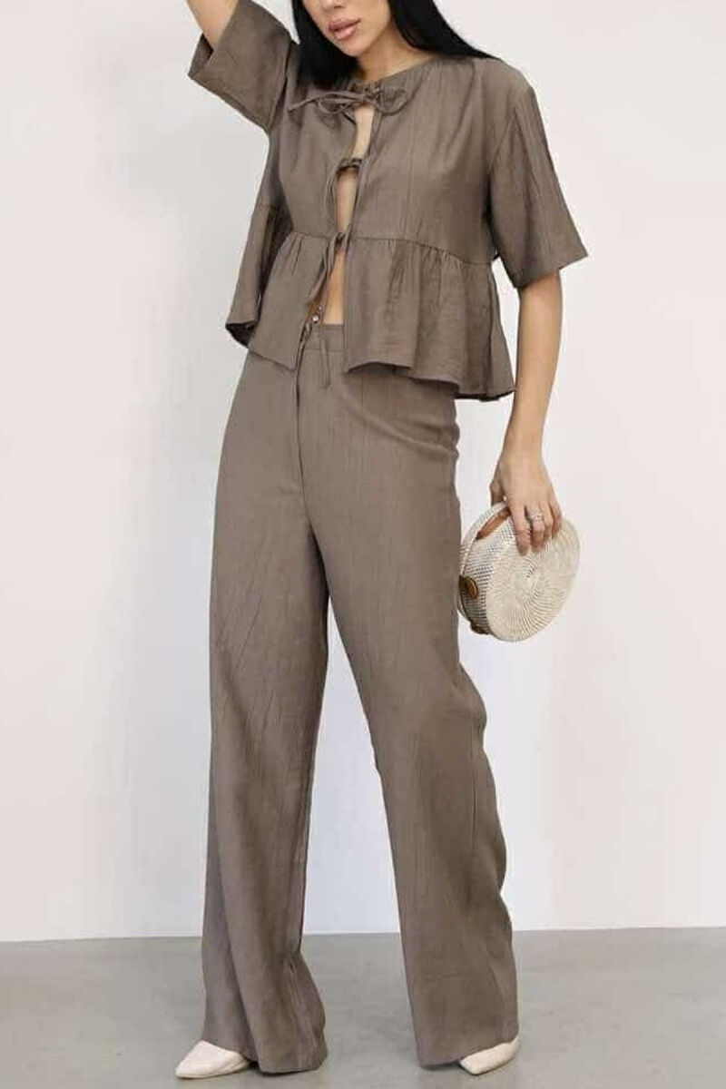 LACINGS SHIRT+TROUSERS ONE COLOR WOMEN SET BROWN/KAFE - 3