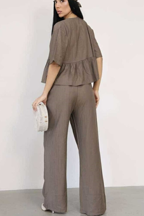 LACINGS SHIRT+TROUSERS ONE COLOR WOMEN SET BROWN/KAFE - 4