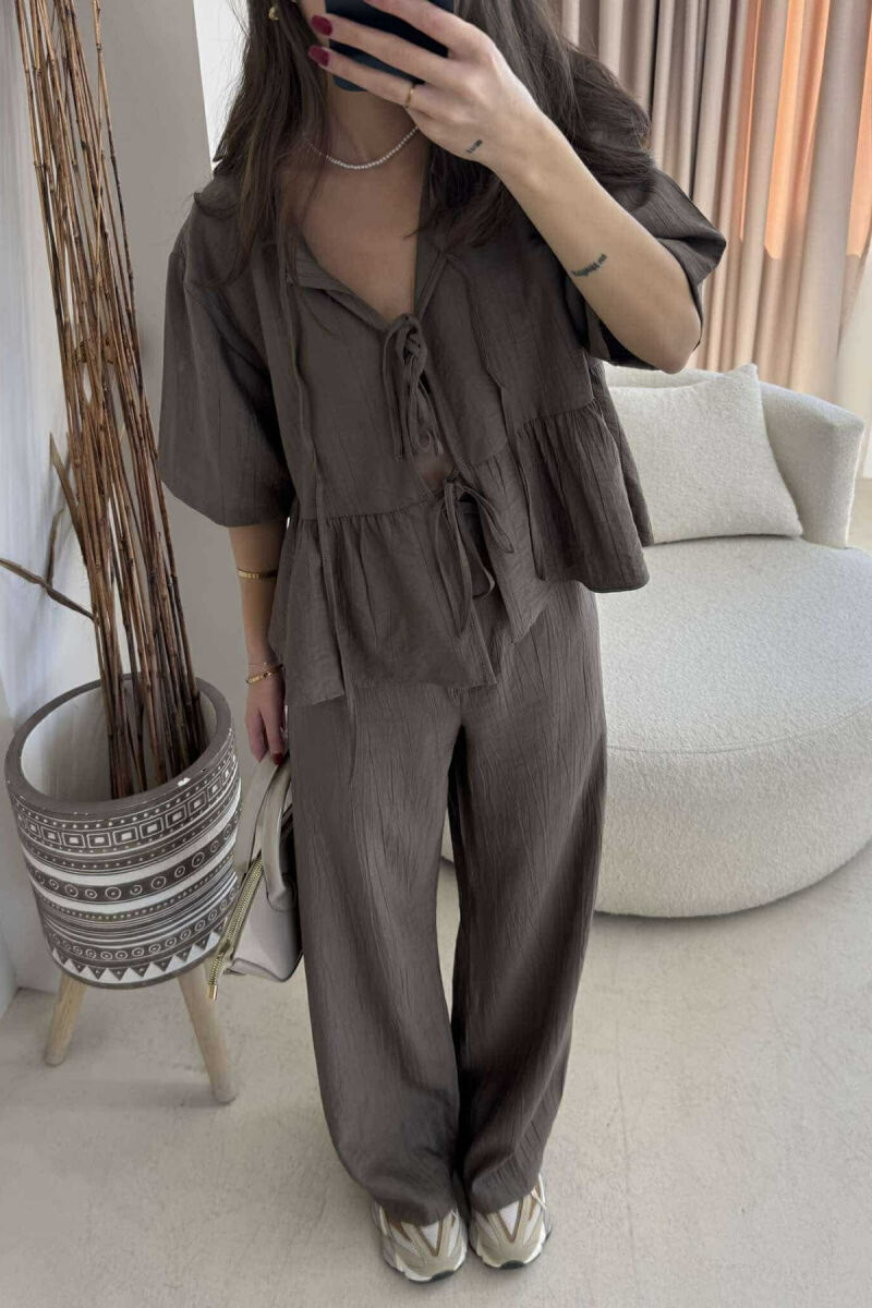 LACINGS SHIRT+TROUSERS ONE COLOR WOMEN SET BROWN/KAFE - 2