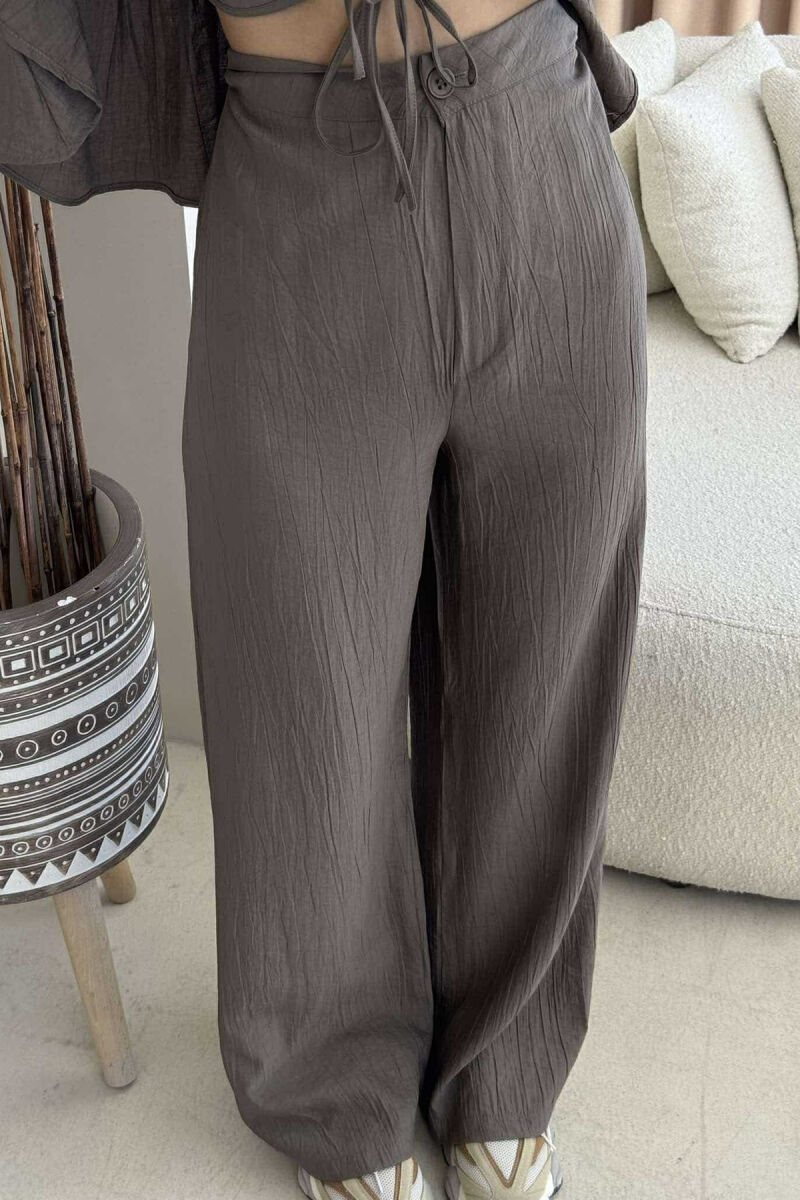 LACINGS SHIRT+TROUSERS ONE COLOR WOMEN SET BROWN/KAFE - 4