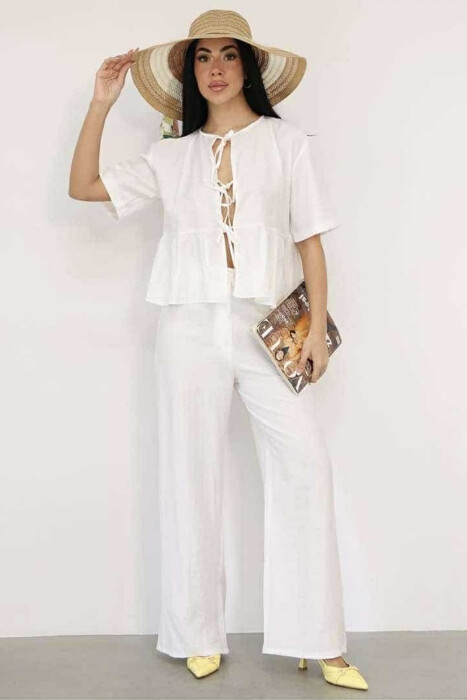 LACINGS SHIRT+TROUSERS ONE COLOR WOMEN SET WHITE-E BARDHE 