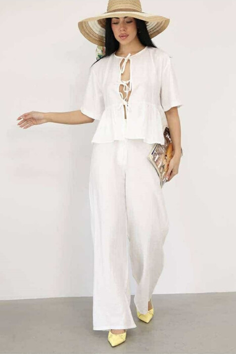 LACINGS SHIRT+TROUSERS ONE COLOR WOMEN SET WHITE-E BARDHE - 2