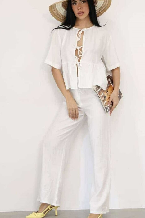 LACINGS SHIRT+TROUSERS ONE COLOR WOMEN SET WHITE-E BARDHE - 3