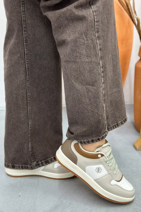 LACINGS SIMPLE WOMEN SNEAKERS CREAM-BROWN/KRKA - KLAUDIO FASHION