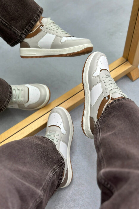 LACINGS SIMPLE WOMEN SNEAKERS CREAM-BROWN/KRKA - 3