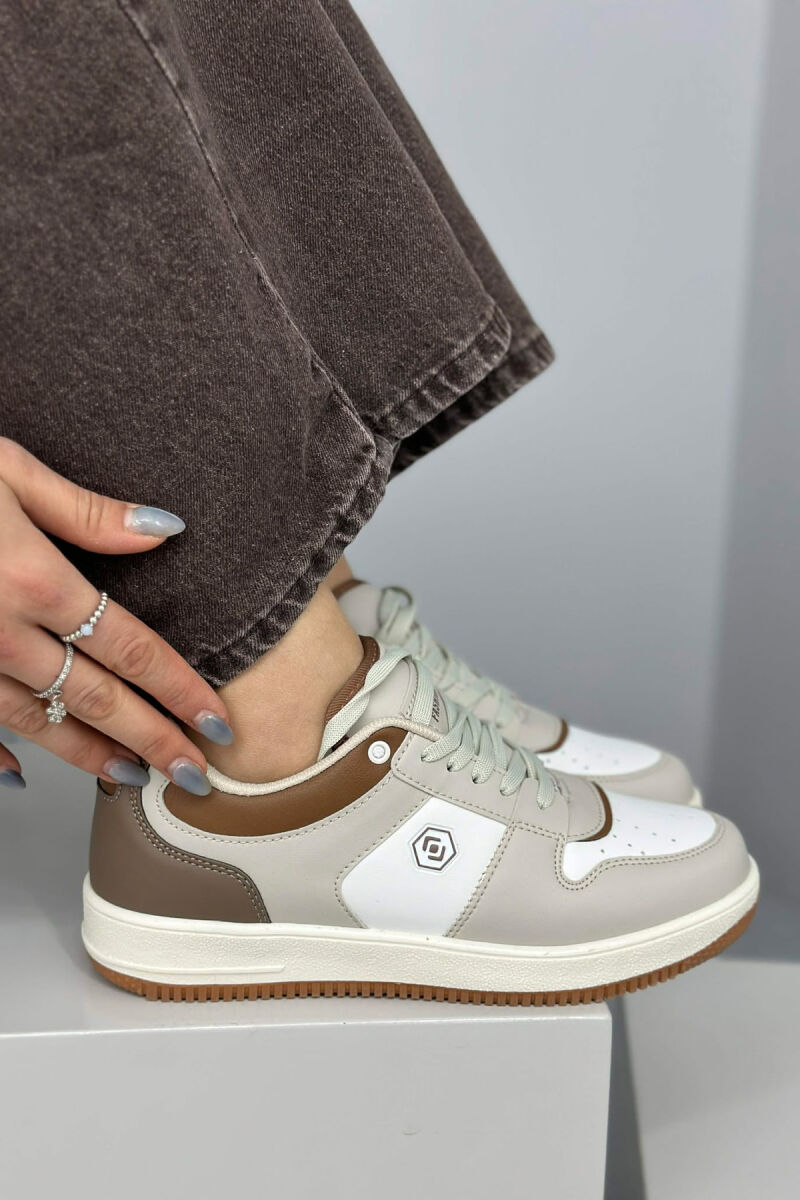 LACINGS SIMPLE WOMEN SNEAKERS CREAM-BROWN/KRKA - 6