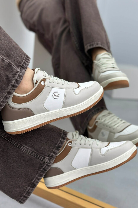 LACINGS SIMPLE WOMEN SNEAKERS CREAM-BROWN/KRKA - 2