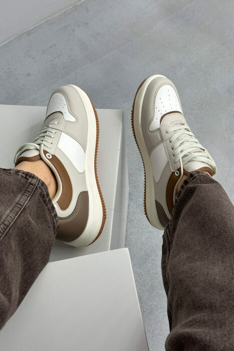 LACINGS SIMPLE WOMEN SNEAKERS CREAM-BROWN/KRKA - 7