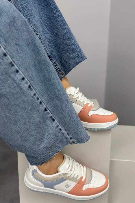 LACINGS SIMPLE WOMEN SNEAKERS WHITE-POWDER/BAPU - KLAUDIO FASHION