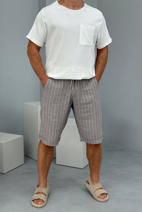 LACINGS STRIPED MEN SHORT PANTS LIGHT GREY/GZ - 1