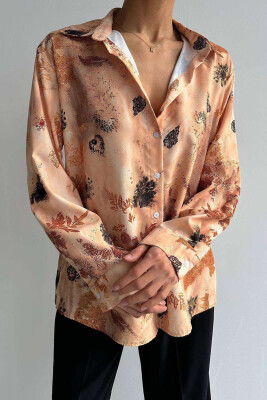 LEAF DESIGN WOMEN SHIRT BROWN/KAFE 