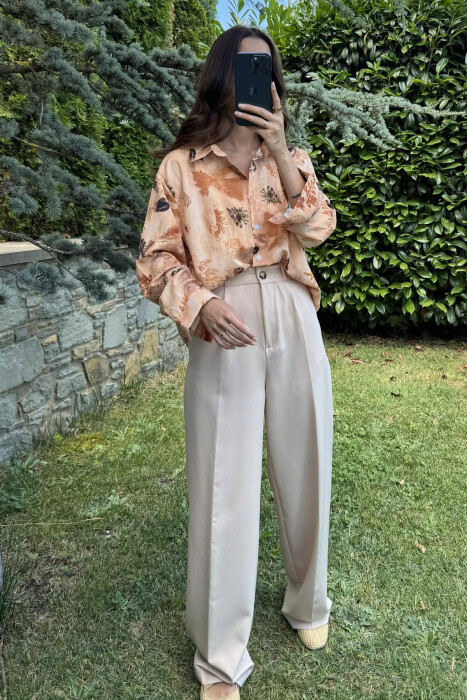 LEAF DESIGN WOMEN SHIRT BROWN/KAFE - 1