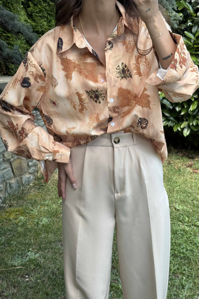 LEAF DESIGN WOMEN SHIRT BROWN/KAFE - 2