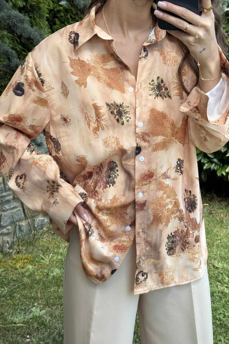 LEAF DESIGN WOMEN SHIRT BROWN/KAFE - 3