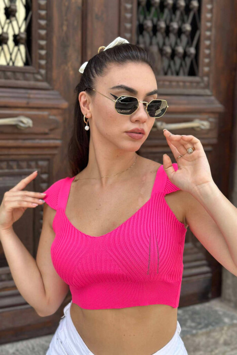 LEAF DETAIL WOMAN TOP FUCHSIA/CIKLAMI - 1