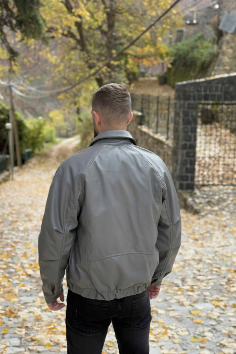 LEATHER BUTTONED AND ZIPPER MEN JACKET GREY/GRI - 3