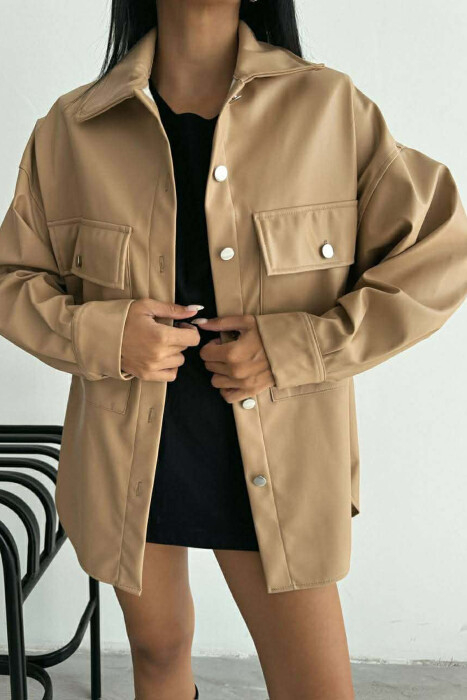 LEATHER BUTTONS WOMAN JACKET BEIGE/BEZHE - 2