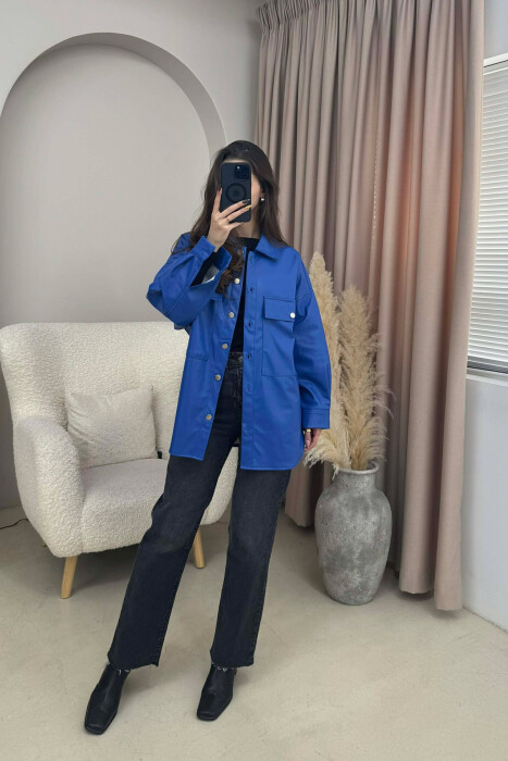 XHAKETE LEKURE ME BUTONA PER FEMRA NE NGJYRE BLU - KLAUDIO FASHION