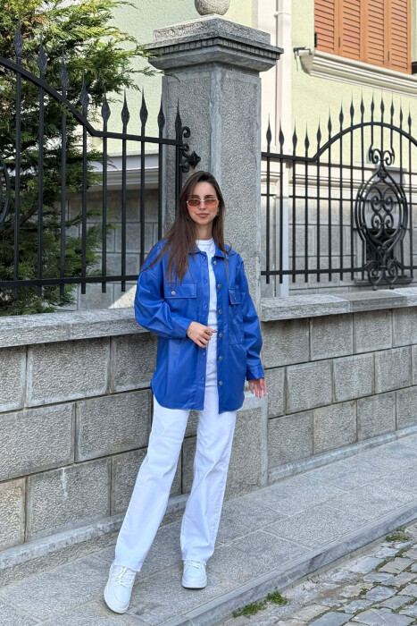 LEATHER BUTTONS WOMAN JACKET BLUE/BLU - 1