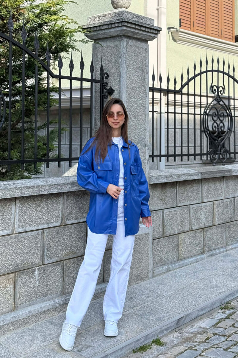 LEATHER BUTTONS WOMAN JACKET BLUE/BLU - 1