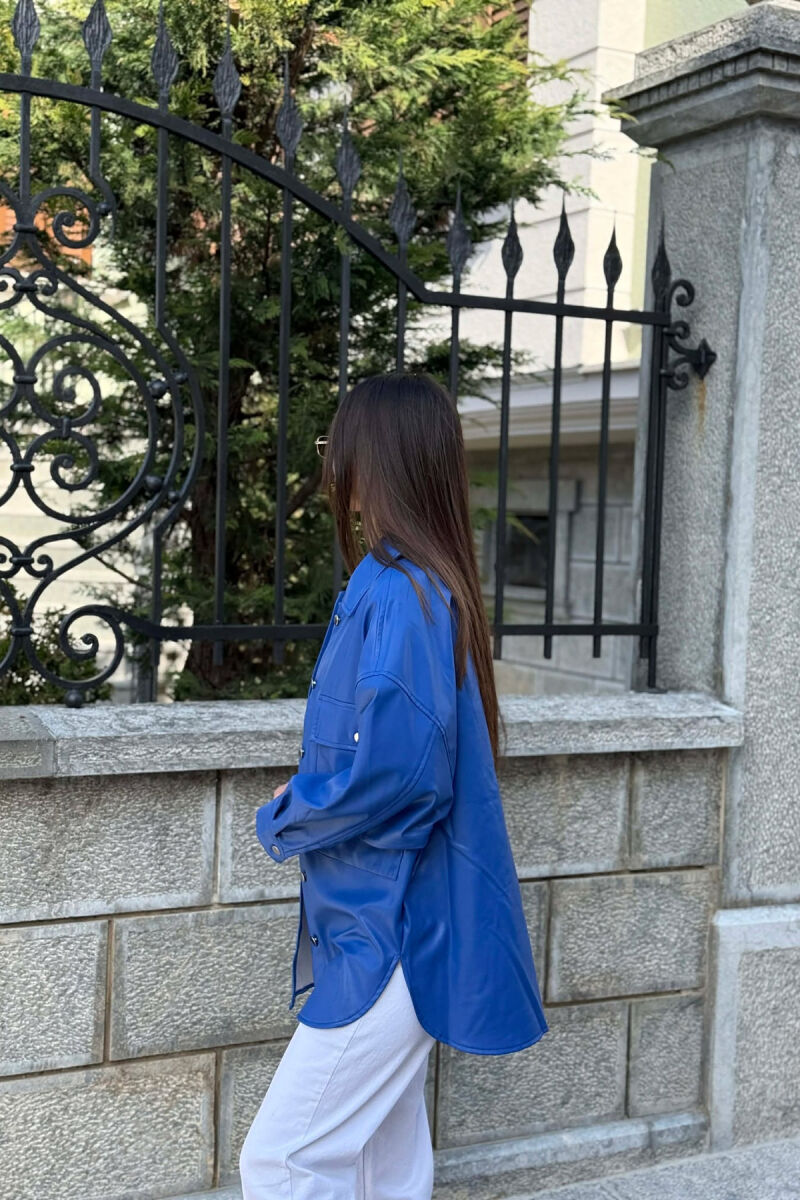 LEATHER BUTTONS WOMAN JACKET BLUE/BLU - 2