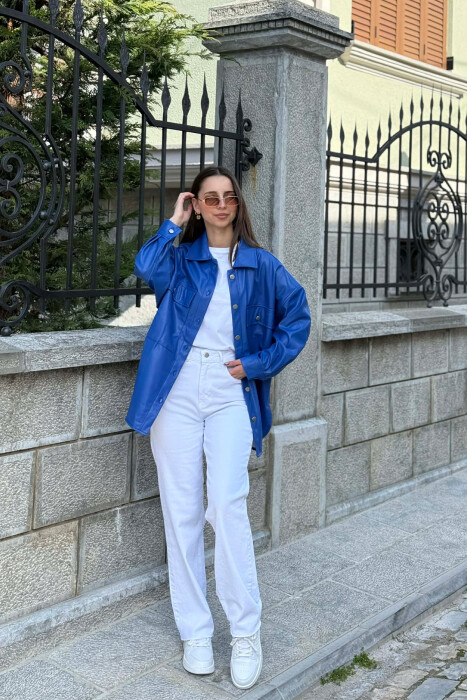 LEATHER BUTTONS WOMAN JACKET BLUE/BLU - 3