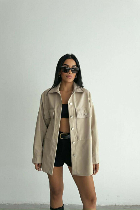 LEATHER BUTTONS WOMAN JACKET CREAM/KREM - 1