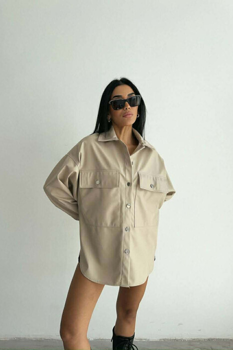 LEATHER BUTTONS WOMAN JACKET CREAM/KREM - 2