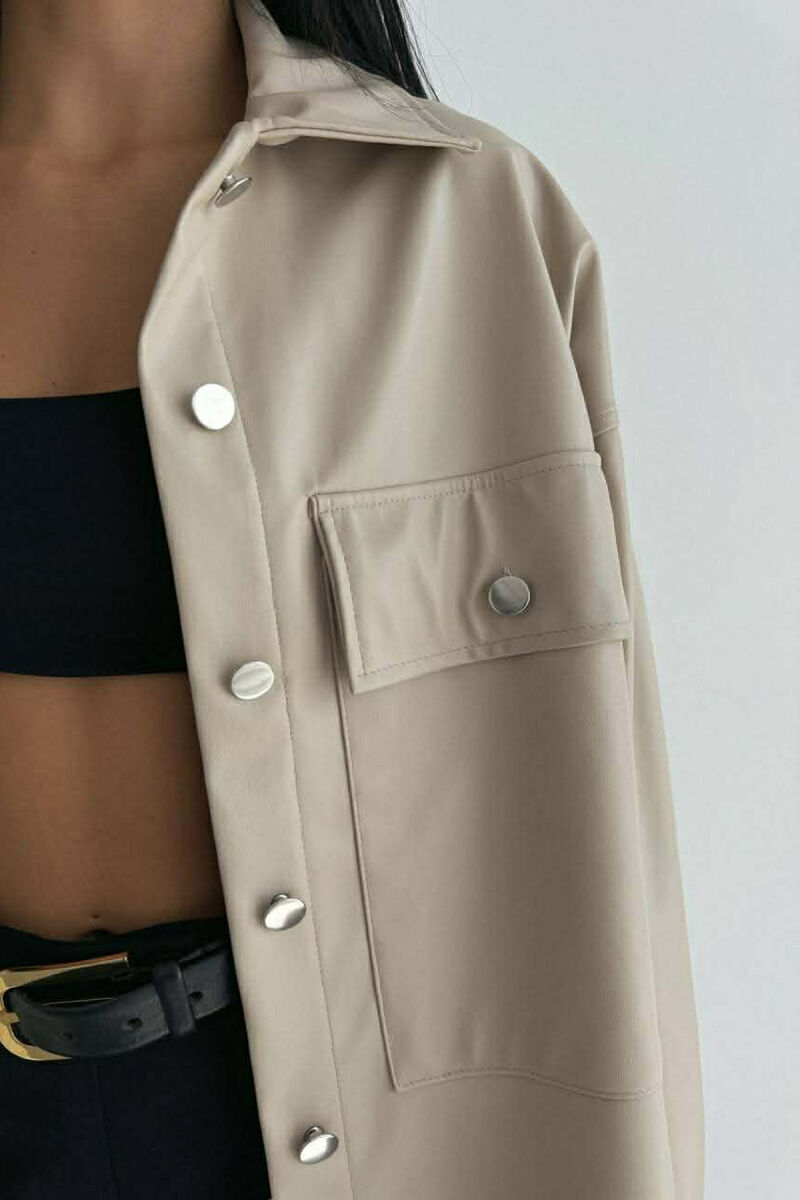 LEATHER BUTTONS WOMAN JACKET CREAM/KREM - 4