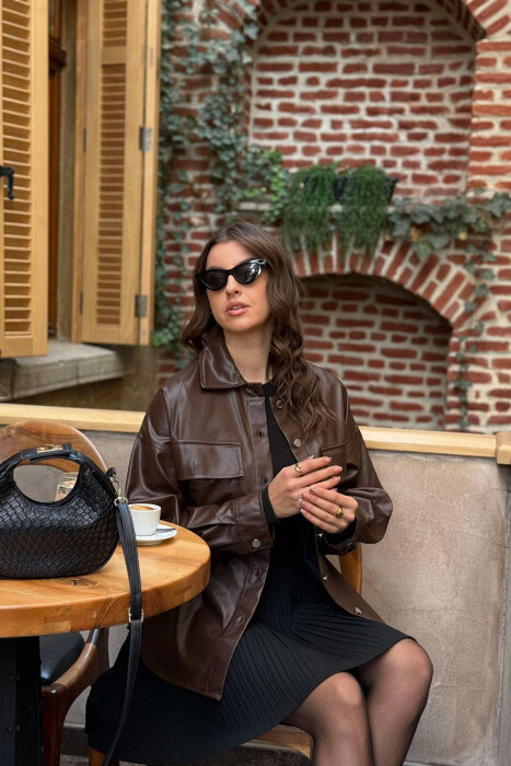 LEATHER BUTTONS WOMAN JACKET DARK BROWN/KAE - 3