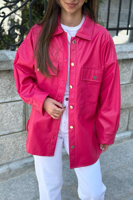 LEATHER BUTTONS WOMAN JACKET FUCHSIA/CIKLAMI - 2