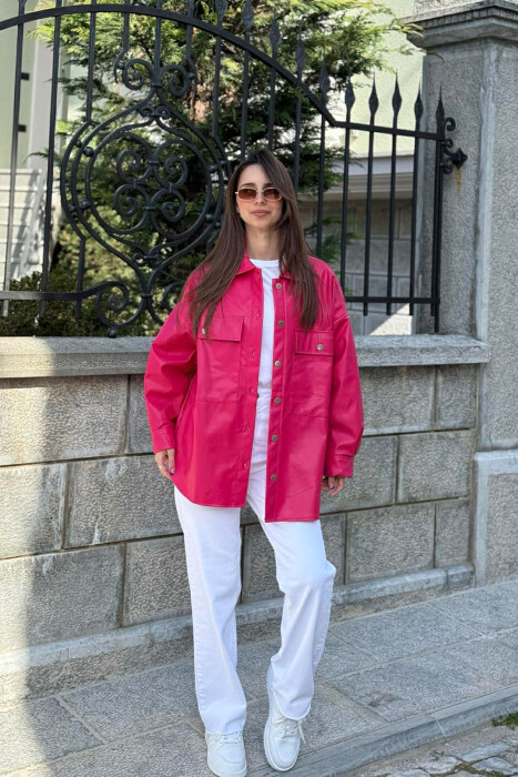 LEATHER BUTTONS WOMAN JACKET FUCHSIA/CIKLAMI - 3