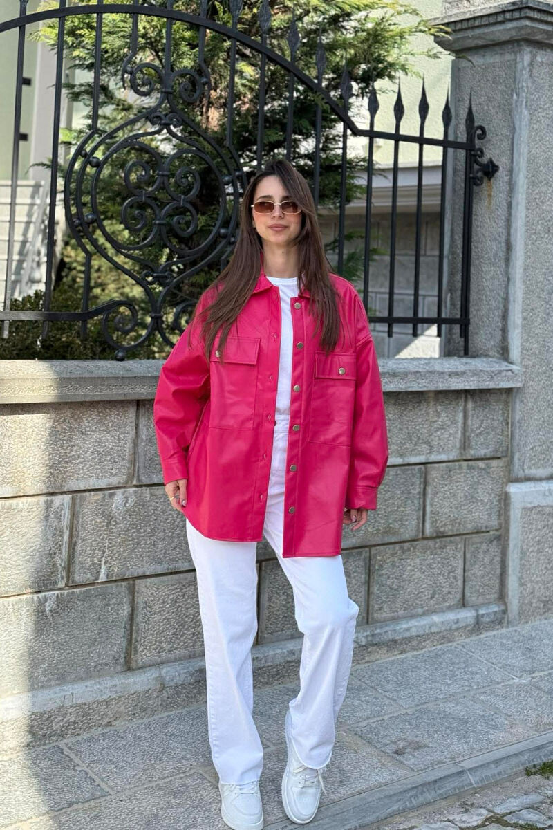 LEATHER BUTTONS WOMAN JACKET FUCHSIA/CIKLAMI - 3