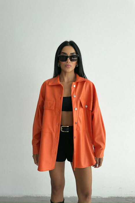 LEATHER BUTTONS WOMAN JACKET ORANGE/PORTOKALLI - 1