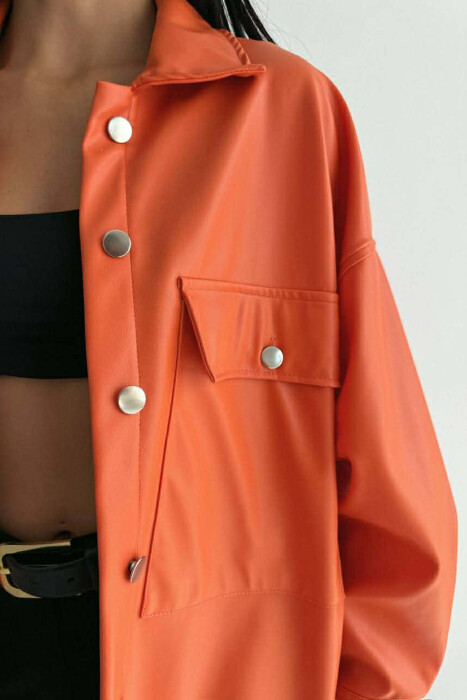 LEATHER BUTTONS WOMAN JACKET ORANGE/PORTOKALLI - 2