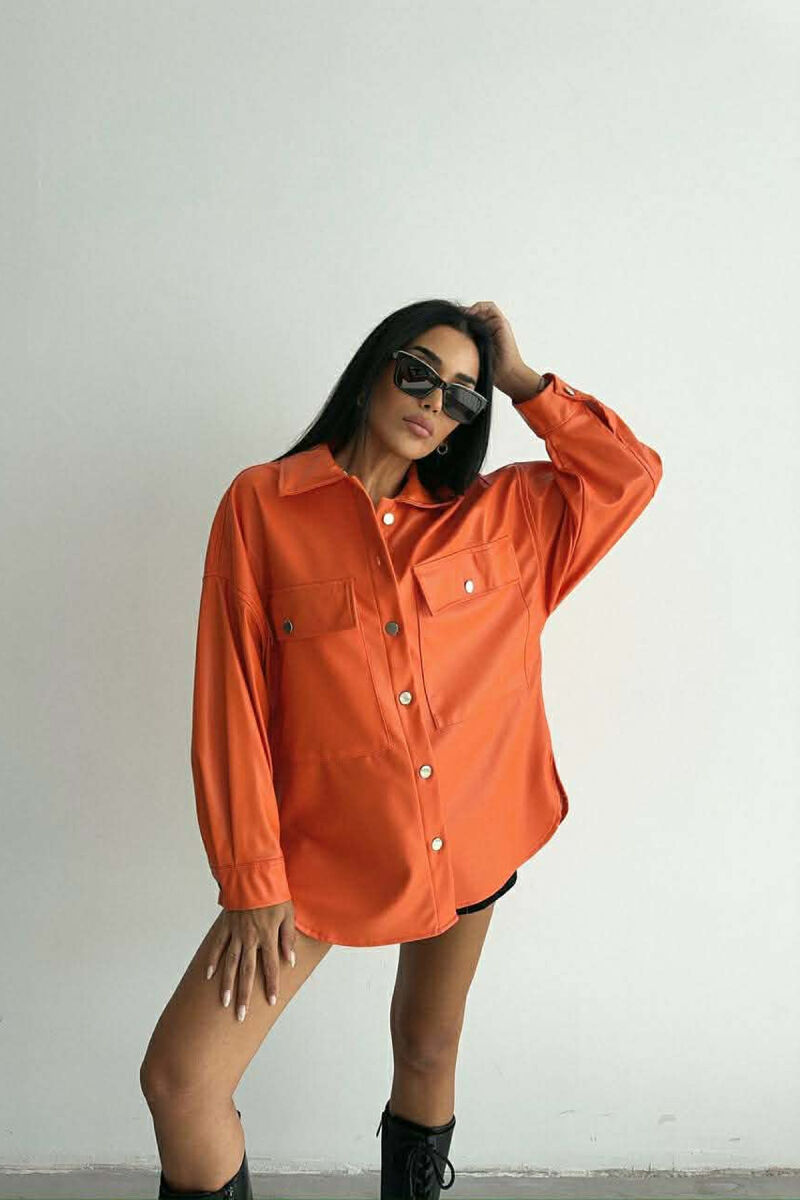 LEATHER BUTTONS WOMAN JACKET ORANGE/PORTOKALLI - 4