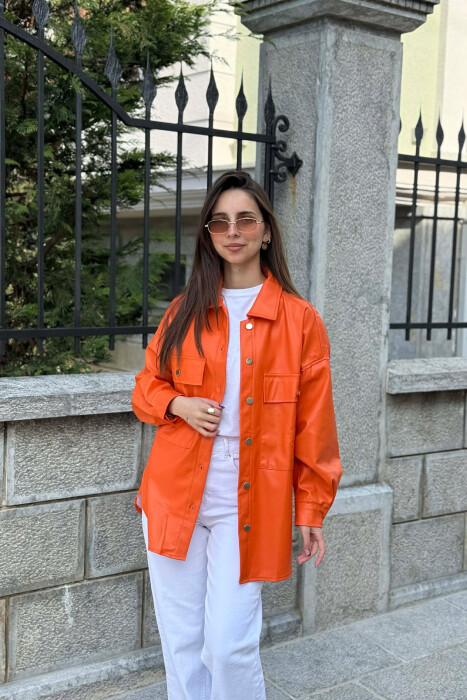 LEATHER BUTTONS WOMAN JACKET ORANGE/PORTOKALLI - 1