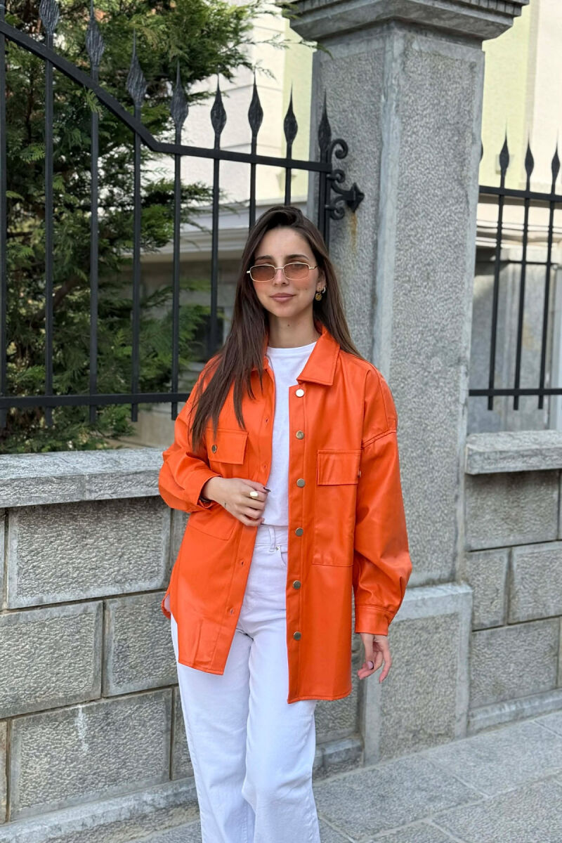 LEATHER BUTTONS WOMAN JACKET ORANGE/PORTOKALLI - 1