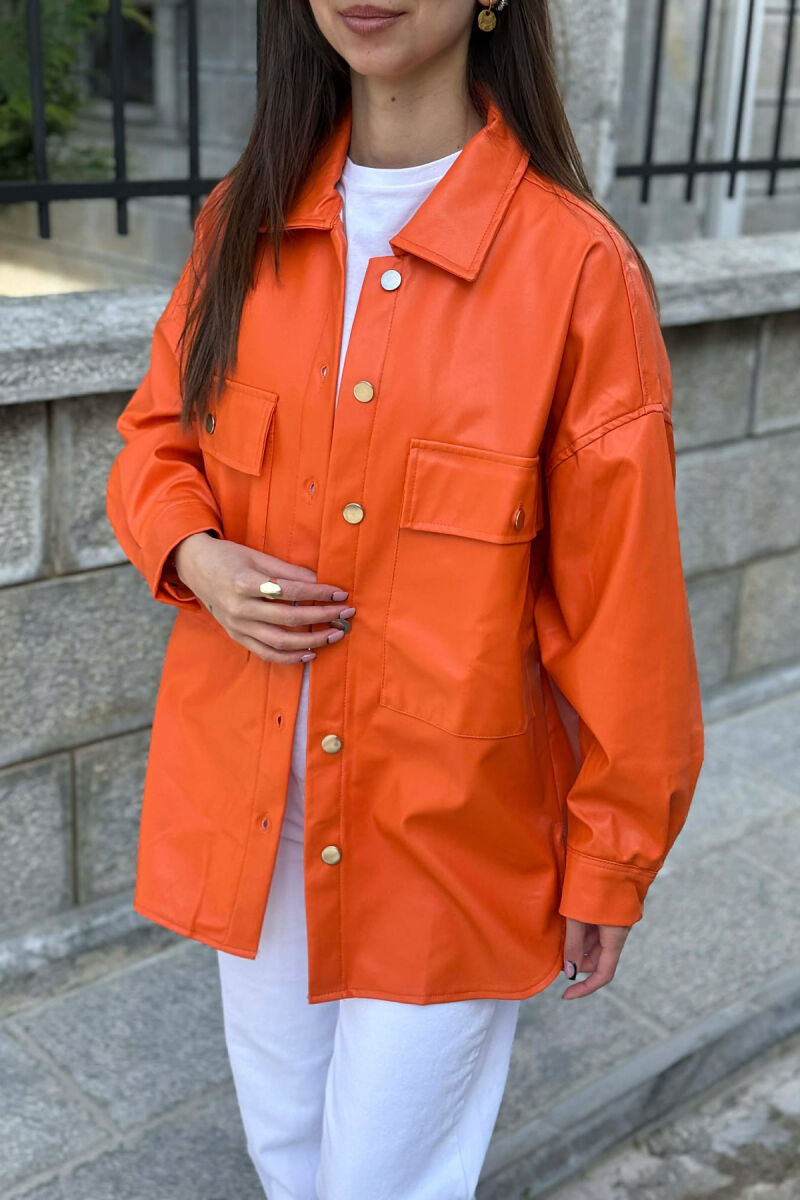 LEATHER BUTTONS WOMAN JACKET ORANGE/PORTOKALLI - 2