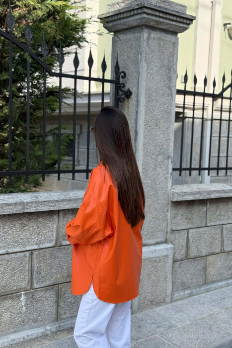 LEATHER BUTTONS WOMAN JACKET ORANGE/PORTOKALLI - 3