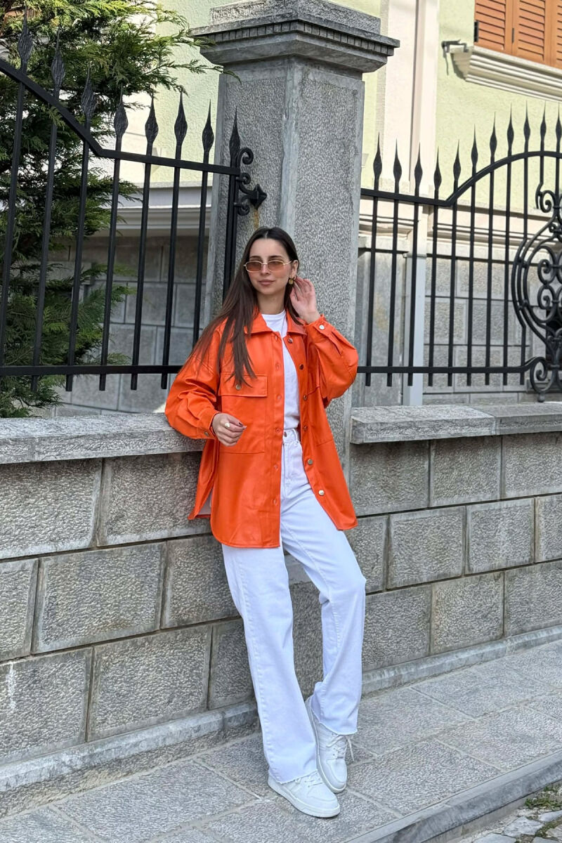 LEATHER BUTTONS WOMAN JACKET ORANGE/PORTOKALLI - 4