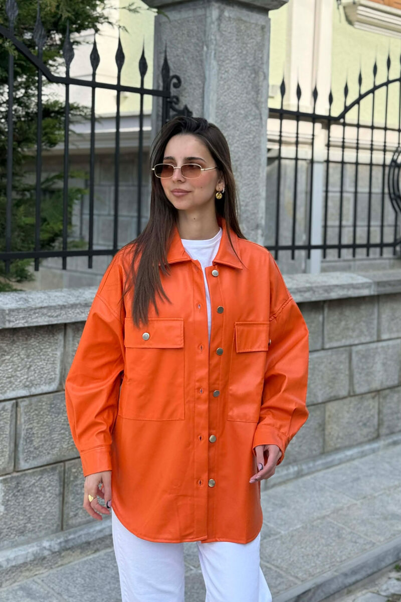 LEATHER BUTTONS WOMAN JACKET ORANGE/PORTOKALLI - 5