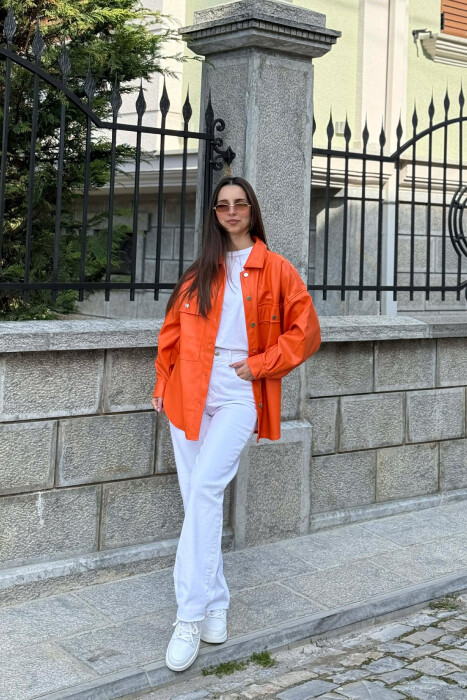 LEATHER BUTTONS WOMAN JACKET ORANGE/PORTOKALLI - 6