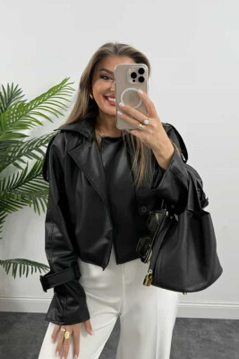 LEATHER CROPPED WOMEN JACKET BLACK/ E ZEZE 