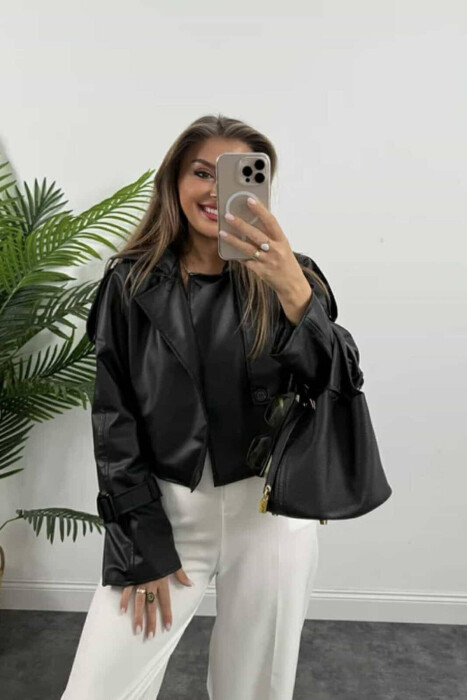 LEATHER CROPPED WOMEN JACKET BLACK/ E ZEZE - 3