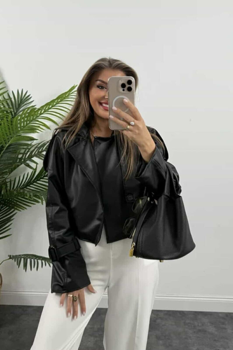 LEATHER CROPPED WOMEN JACKET BLACK/ E ZEZE - 3