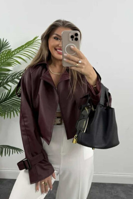 LEATHER CROPPED WOMEN JACKET BURGUNDY/VISHNJE 